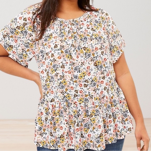 LOFT Keyhole Front Floral Blouse - Picture 1 of 3
